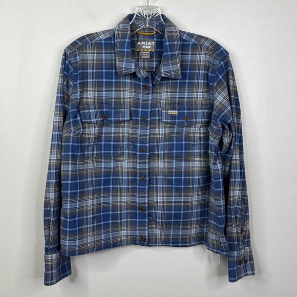 Ariat Tops - Ariat Rebar Women's Blue White Plaid Button Down Work Shirt Size Medium M